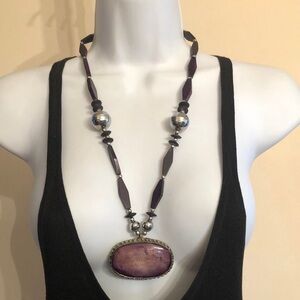 Vintage artisan tribal boho statement bone necklace pendant.